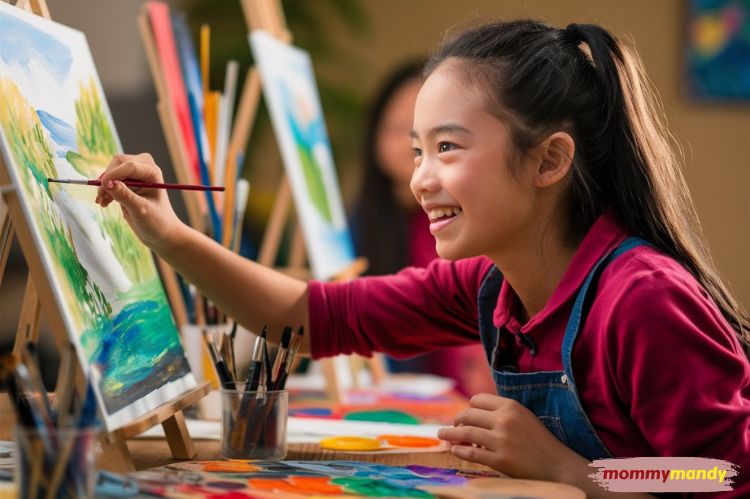 Image of a teenager engaged in an activity painting